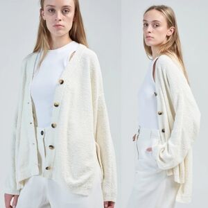 Lauren Manoogian button down v-neck boucle cardigan in off white size 1 small